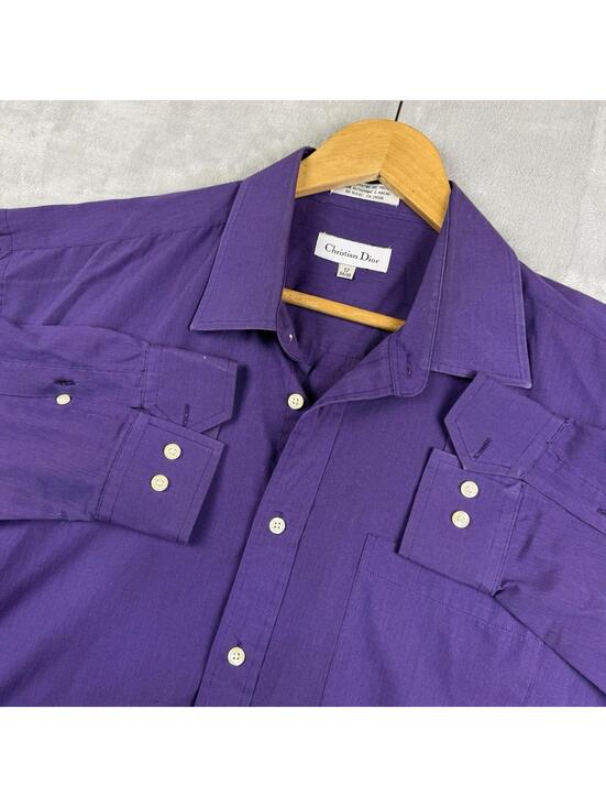 Dior Other - Vintage Christian Dior Dress Shirt Mens 17 34 35 Purple Button Up Preppy Luxury